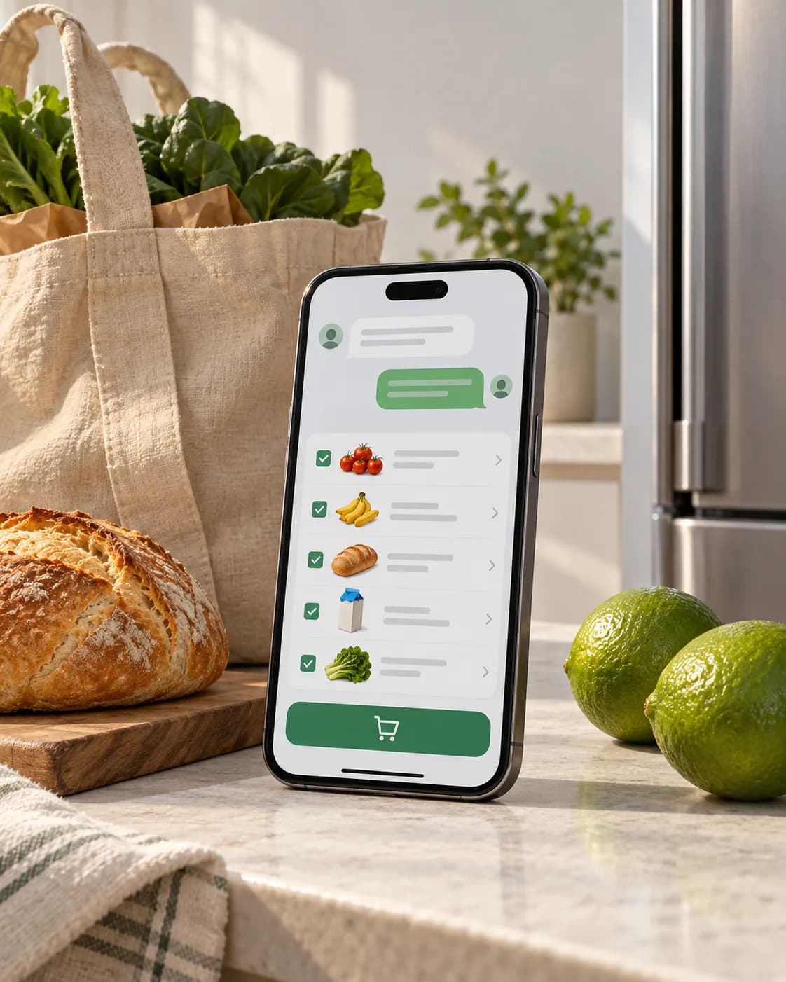 Cliente usando o celular dentro de um supermercado